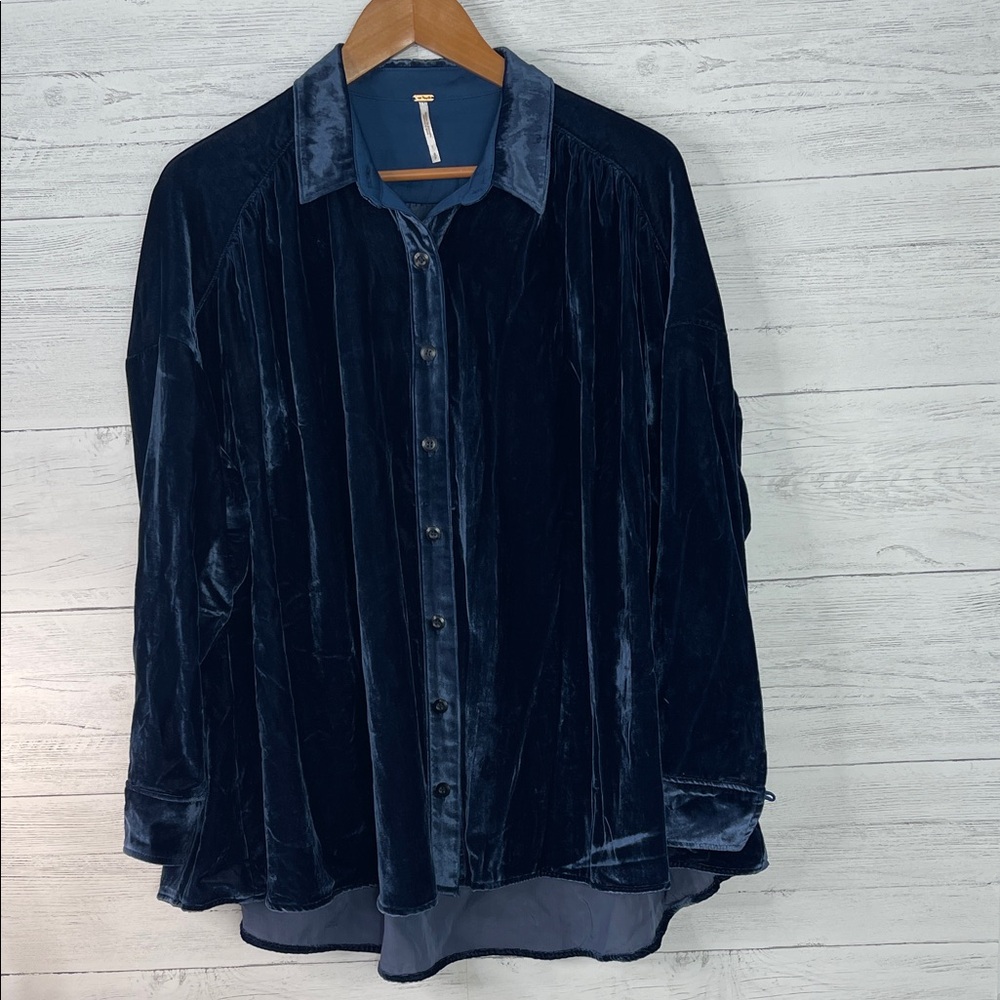 Free People Deep Blue Velvet Blouse
